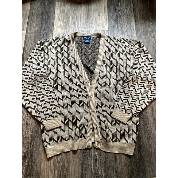 Vintage Towncraft Chunky Knit Cream Cardigan Sweater XL Abstract Cozy Winter - Picture 2 of 5